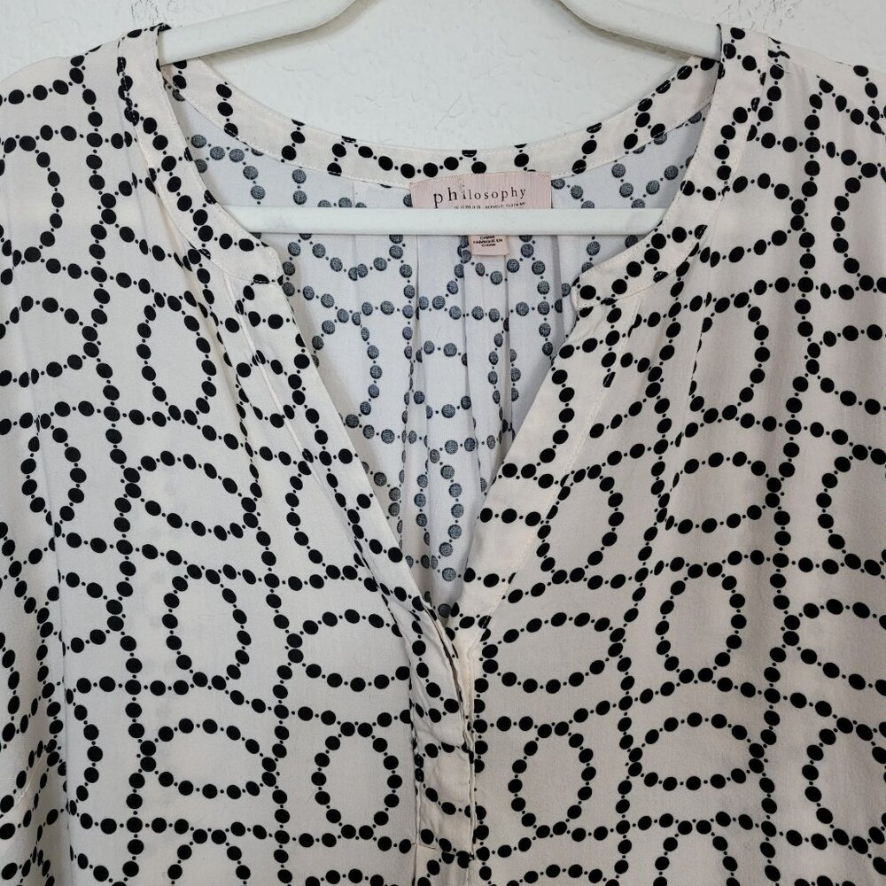 Philosophy Woman Split Neck Blouse Ivory Black Dotted Circles Print Plus Size 3X - Picture 3 of 9